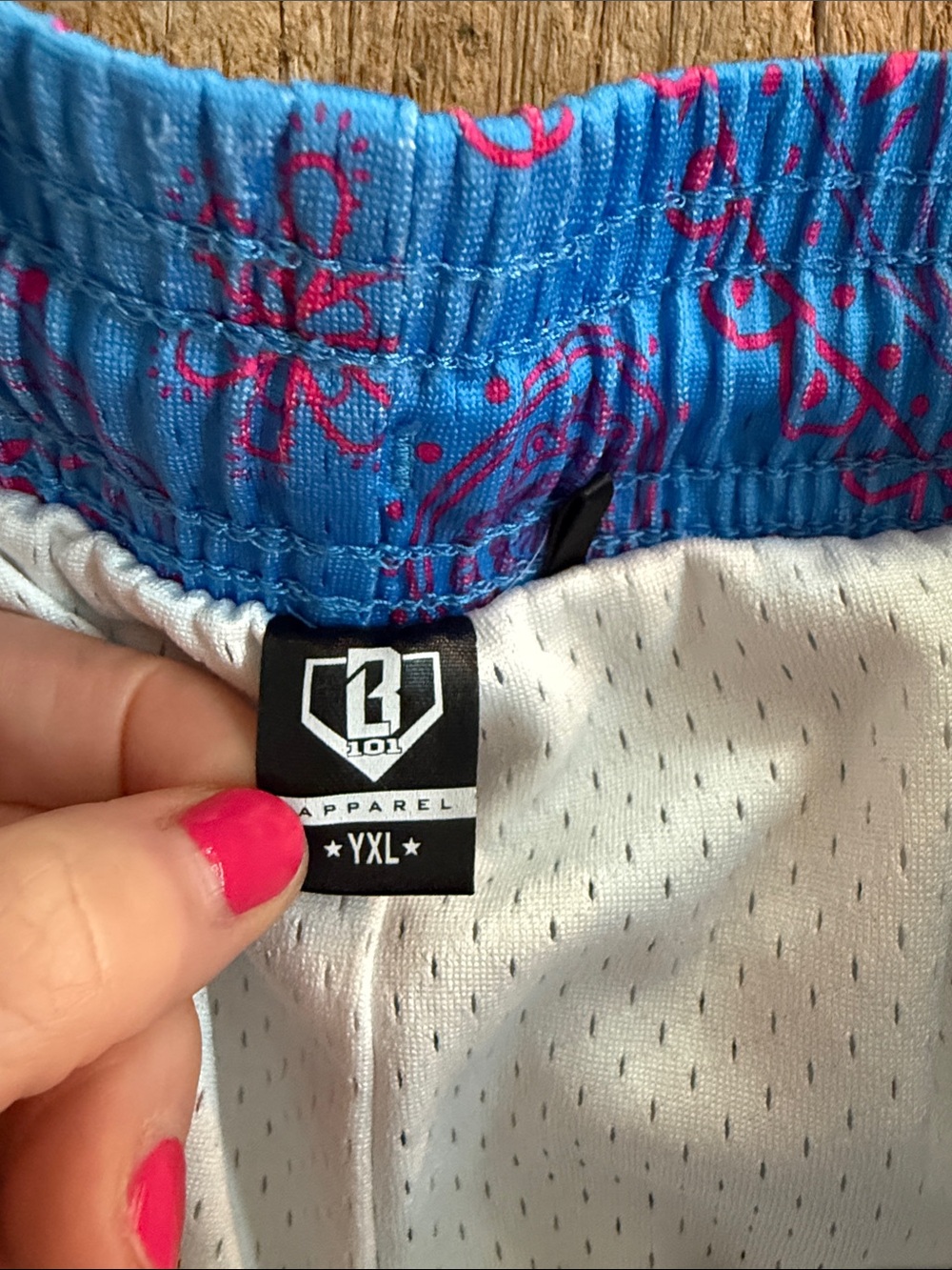 Baseball Lifestyle 101 Royal Blue Paisley Athletic Shorts with Pink Outline. - Picture 2 of 2